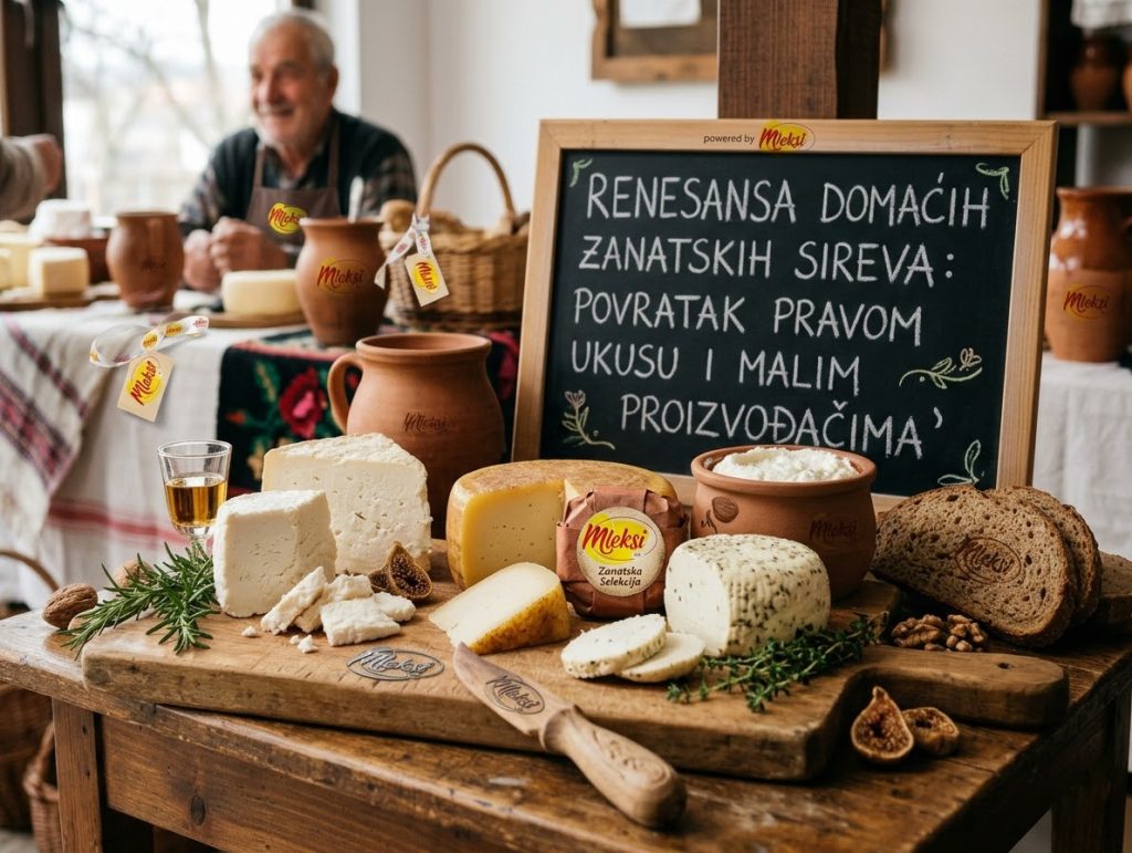 Zanatski sirevi Niš — domaća selekcija Mleksi: beli sir, kačkavalj i namazi na drvenoj dasci